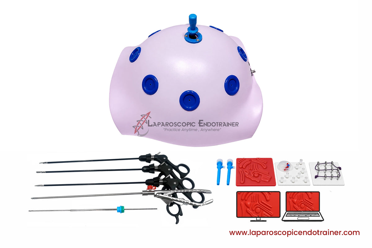 Laparoscopic Pink Abdomen Shape | 360° Degree Fix HD Camera | 5 Reusable Instruments | TV & Laptop Connection